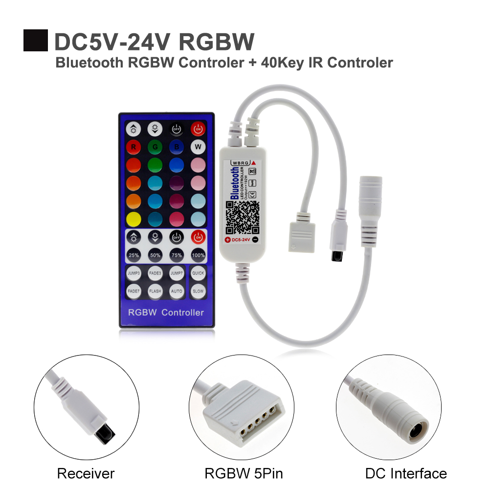 RGBW LED Controller DC12V 40Key IR Afstandsbediening/Bluetooth Controle voor RGBW of RGBWW LED Strip Verlichting.