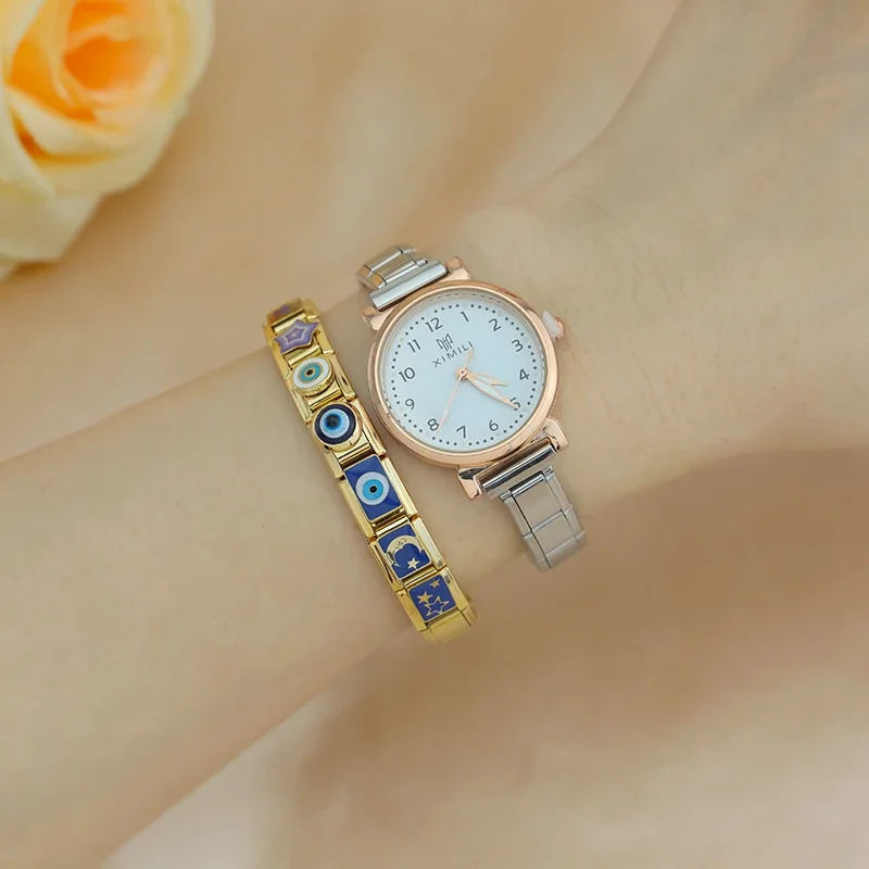 Hapiship, , 2024, Luna, estrella, ojo, dorado, italiano, eslabones aptos para pulsera de acero inoxidable de 9mm, joyería al por mayor DJ1373-A