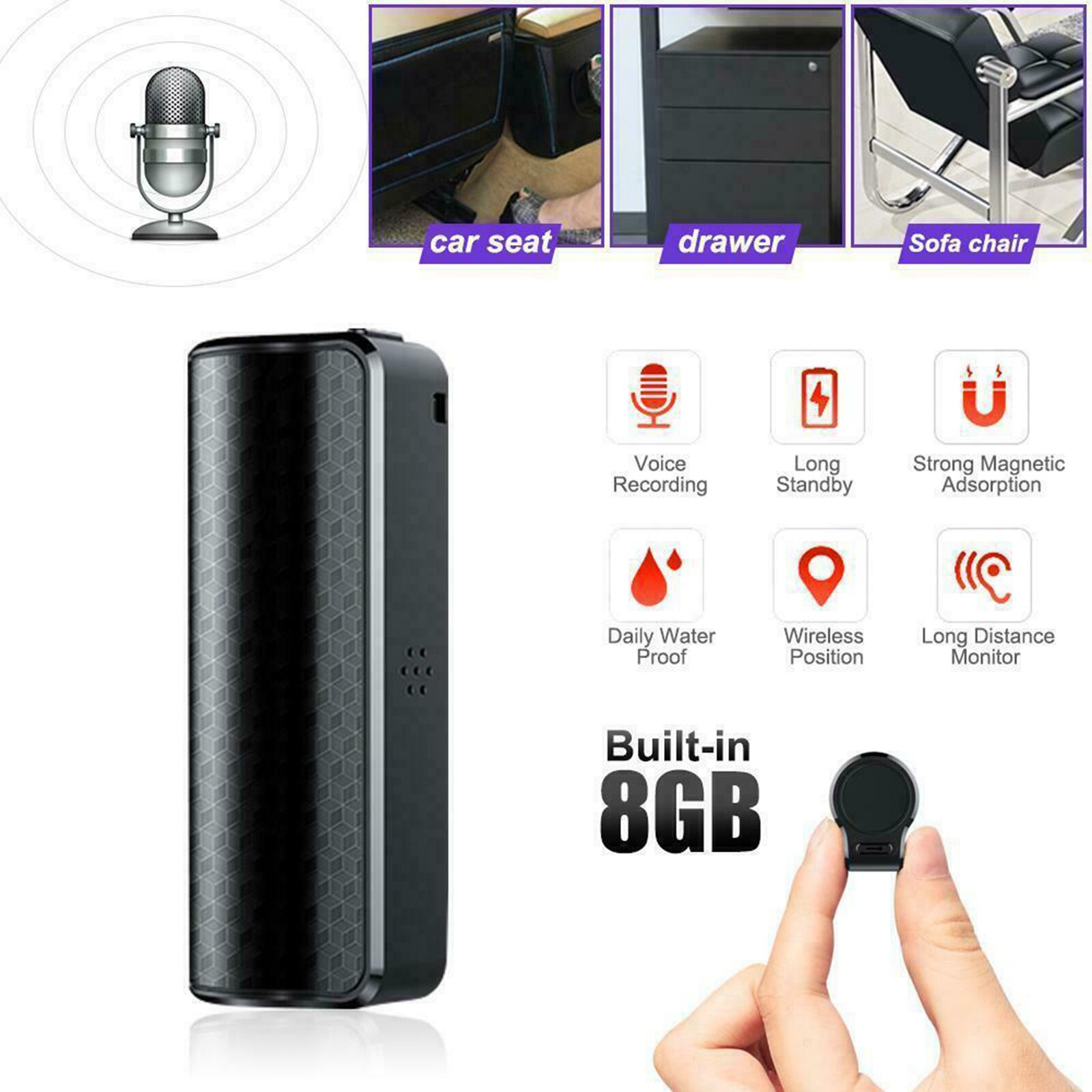 Mini Digitale Audio Voice Activated Recorder Magnetische 2600 Mah