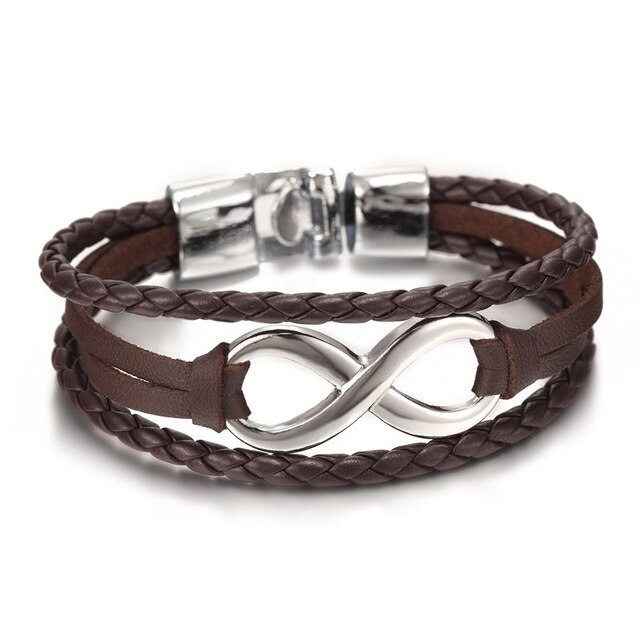 Sølvarmbånd med en uendelig kæde af læderarmbånd til mænd og kvinder med venskabsarmbånd: 409