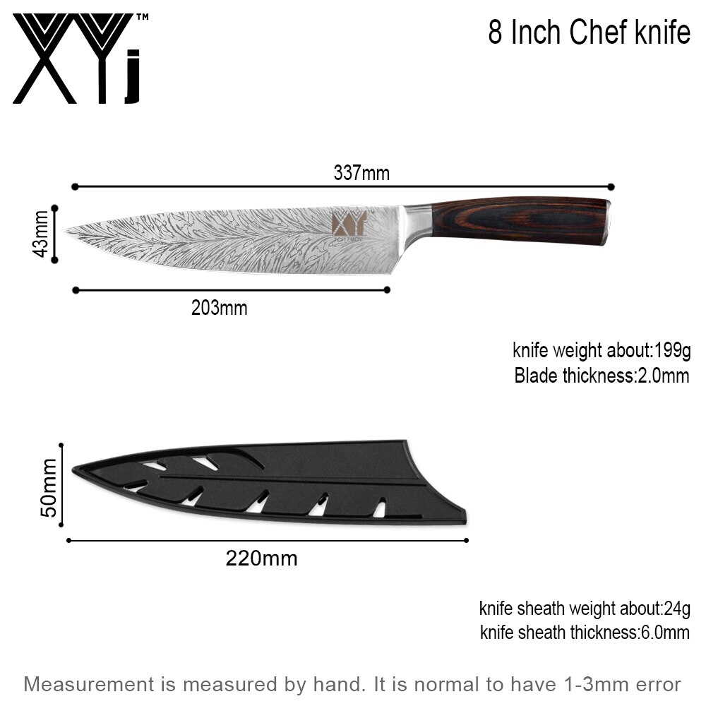 XYj Keuken Roestvrijstalen Mes Damascus Patroon Sharp Blade Chef Snijden Brood Hakken Santoku Utility Paring Messen: B 8 CHEF KNIFE