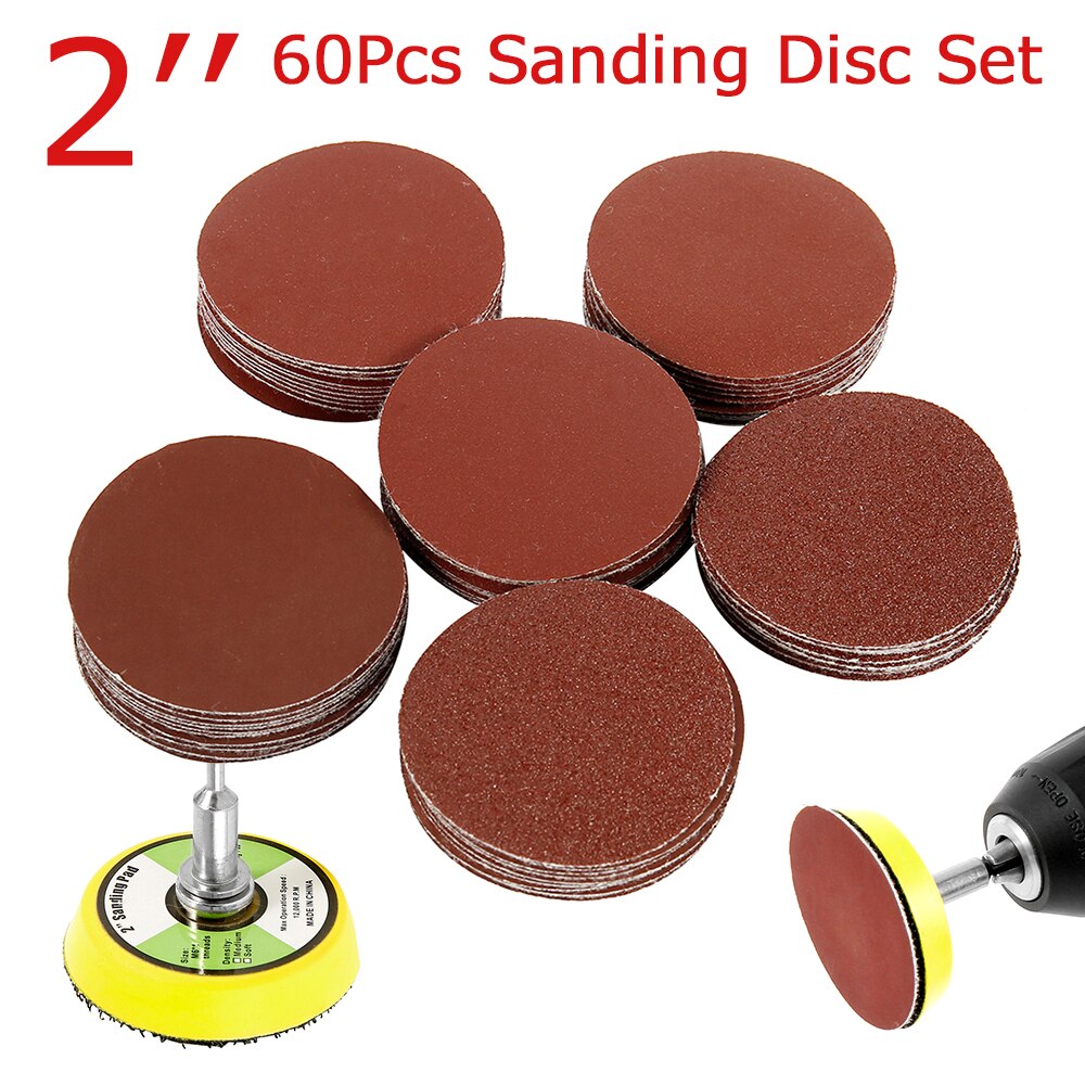 60pcs 100/240/600/800/1000/2000 Grits Sanding Disc Set 2inch 50mm+ Loop Sanding Pad with 3mm Shank For Polishing Cleaning Tools