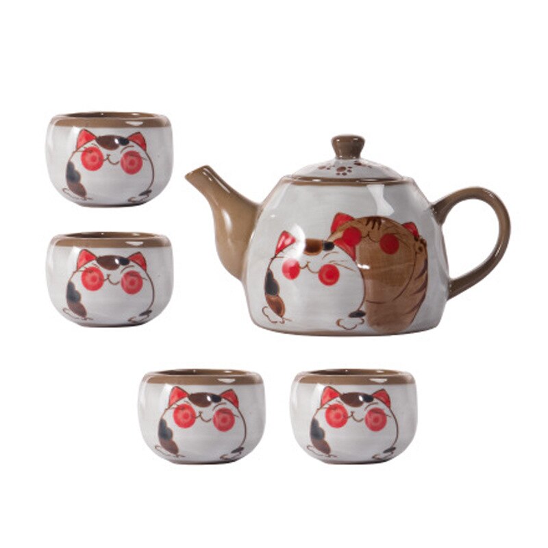 Japanese Style Hand Painted Cute Cat Teapot Ceramic Household Teacup Porcelain Office Kettle Kung Fu Drinkware Tea Set