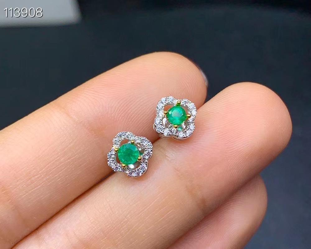 KJJEAXCMY Fine Jewelry 925 sterling silver inlaid natural Emerald female earrings Ear studs classic support test with box