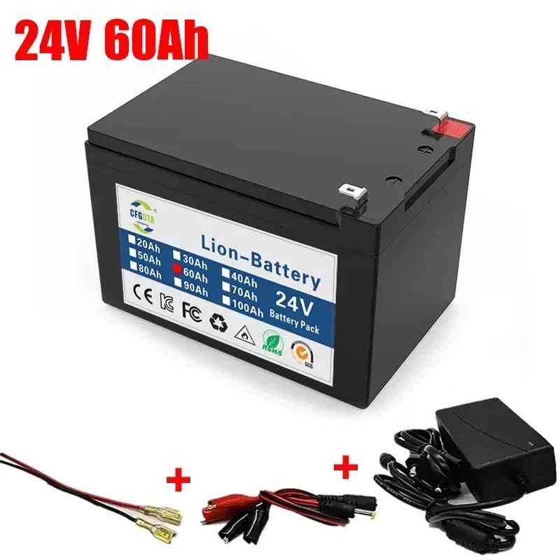 18650 24 V 100Ah Lithium Ion Batterij, voor Elektrische Voertuig Solar Opslag Vervangende Oplaadbare Batterij + Oplader: green