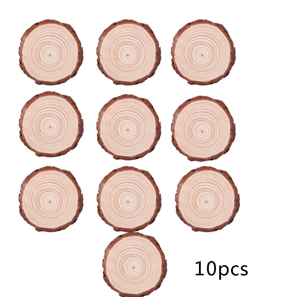 10Pcs Round Unfinished Wood Slices Circles With Tree Bark Log Discs DIY Crafts Wedding Birthday Party Painting Home Decoration
