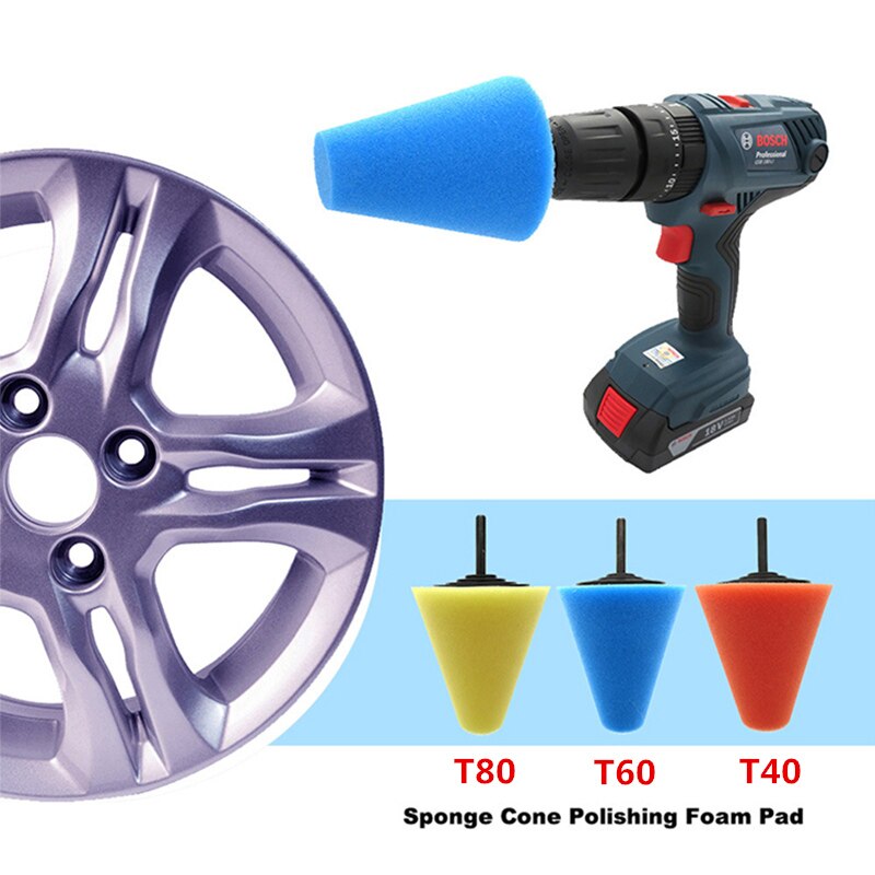 Almohadilla de espuma para pulir faros de coche, Kit de almohadillas de pulido en forma de cono para pulir neumáticos, buje de rueda