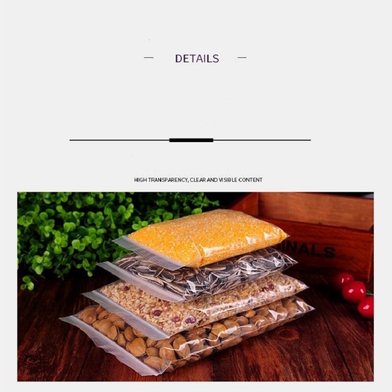 Sac de rangement en plastique à fermeture automatique, 100 pièces, sac de stockage des aliments, sac Transparent refermable, sac à chaussures, sac de rangement sous vide, sacs transparents