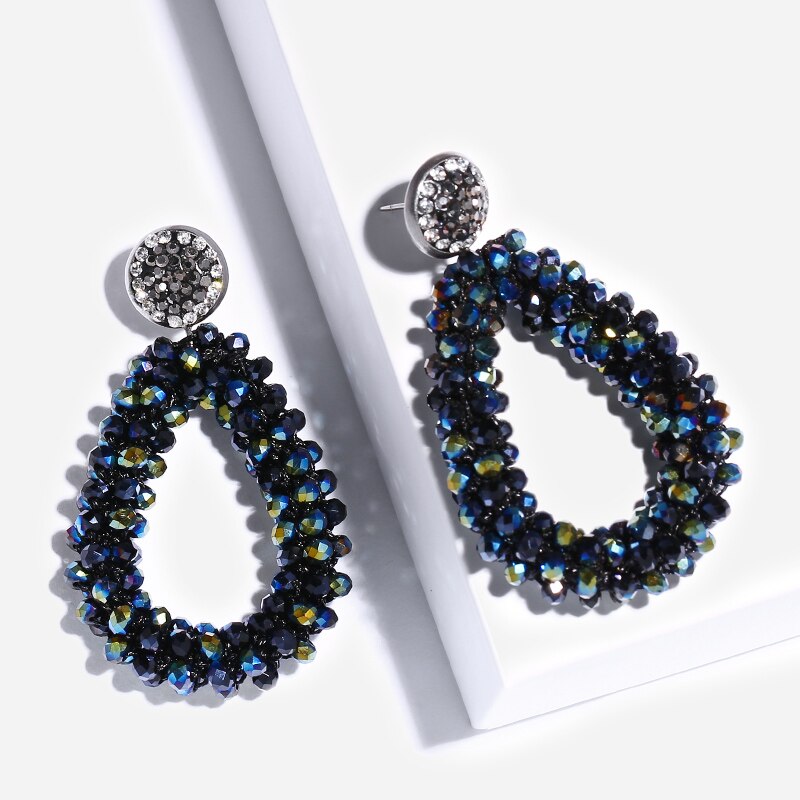 FLOLA Handmade Lott Oorbellen kolczyki dla kobiety małe kolczyki z koralików Oorbellen oświadczenie kryształowe aretes Bohemia ersp45: n30 Navy Blue