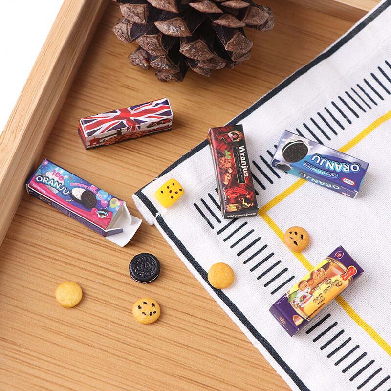 5 Box Simulation Mini Cookies for Miniature Dollhouse Kitchen Snack Food Toy