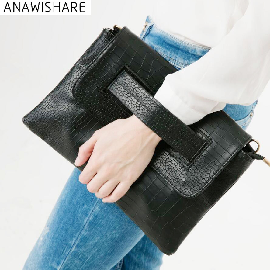 ANAWISHARE Women Leather Handbags Day Clutches Alligator Crocodile Crossbody Bag Messenger Bag Ladies Envelope Evening Party Bag