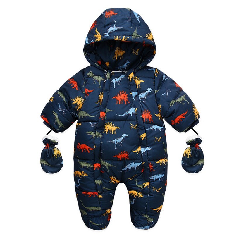 Winter Baby Meisje Romper Met Handschoenen Pasgeboren Jongen Jas Kleding Hooded Plus Fluwelen Dikke Baby Kleding Set