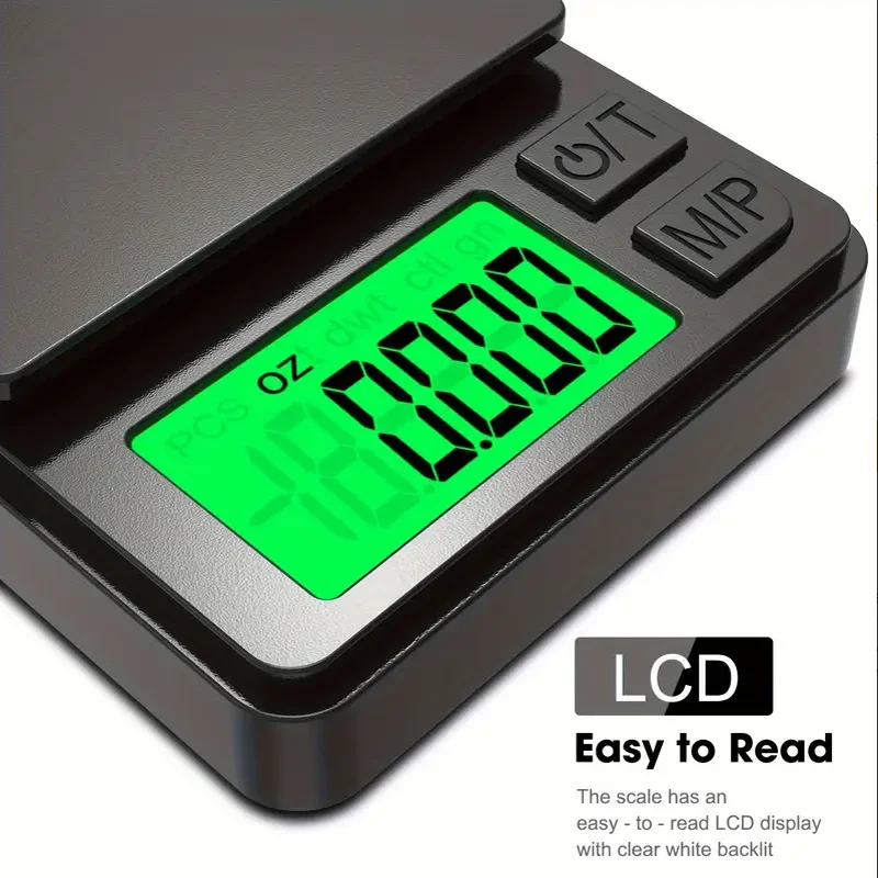 1 Stück Präzisions-Elektronikwaage, 1000 g x 0,1 g – digitale Gramm-Lebensmittel-Schmuck-Unzen-/Getreidewaage mit hintergrundbeleuchtetem LCD – Miniwaage