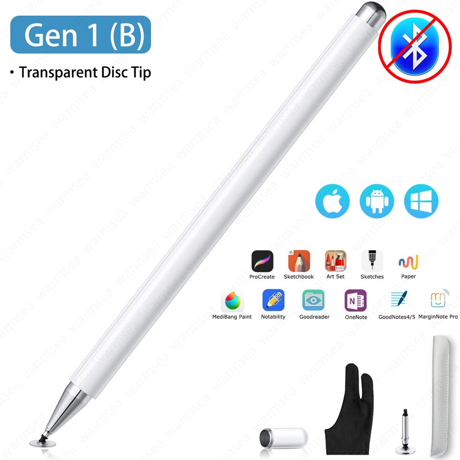 Universal Stylus Pen for Andriod IOS Apple Pencil for Xiaomi Samsung Tablet iPad Pencil Touch Screen Stylus Drawing Pen Phone: Gen 1 White B