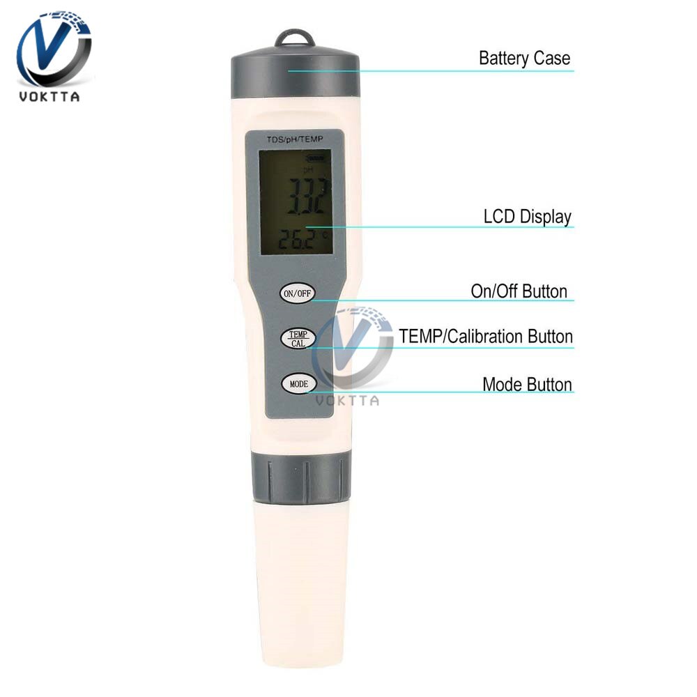 PH/EC/TDS/TEMP Water Tester 4 in 1 / 3 in 1 Water Monitor Tester for Pools Drinking Water Aquariums