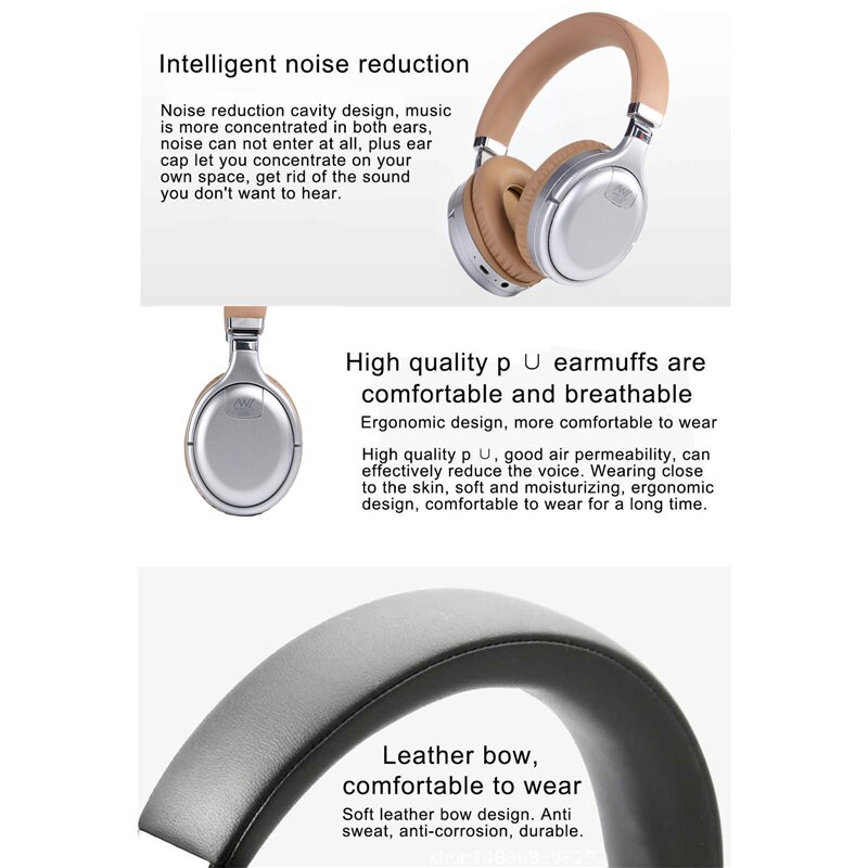 Bluetooth 5.0 Headphones, Lightweight Noise Cancelling Stereo Sound Overhead Headset for Home Office Travel