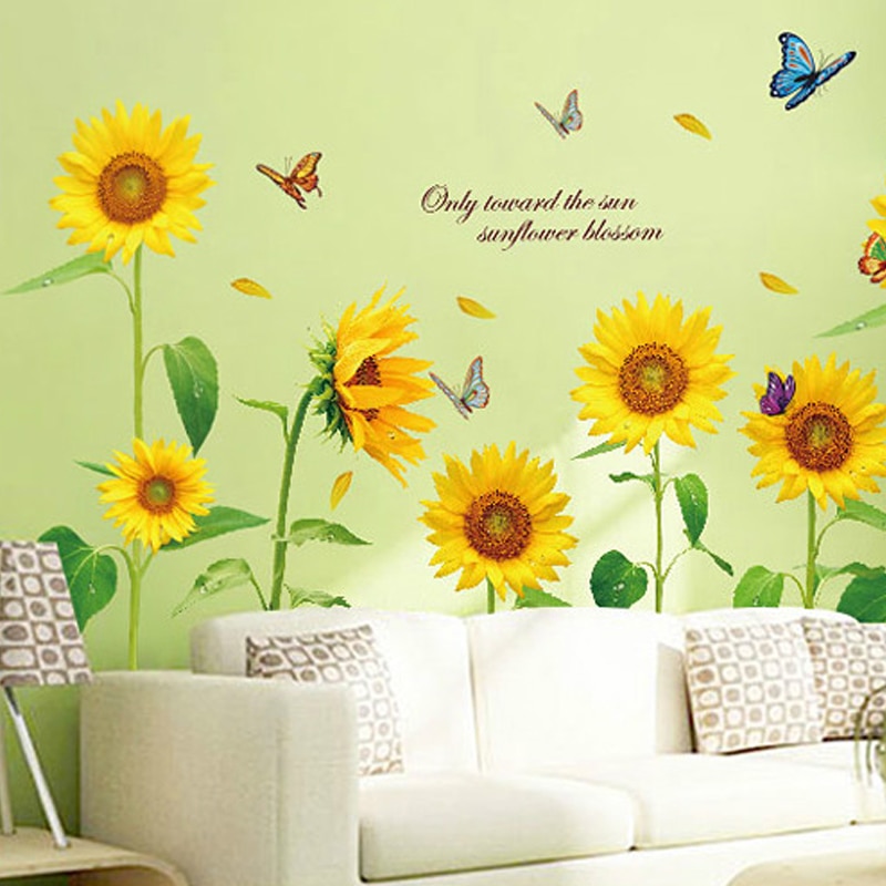 Veggklistremerke pvc plante flerfarget blomst vegg klistremerker tre stor flyttbar tv bakgrunn wallstickers rom dekorasjon