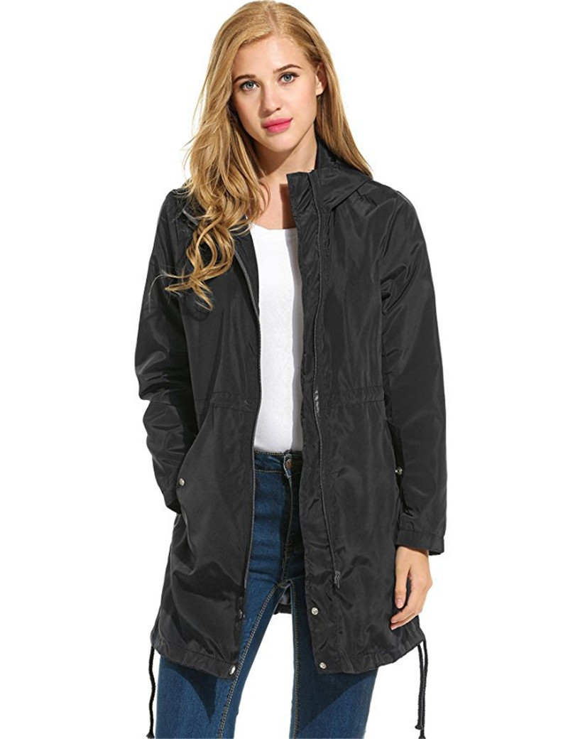 Trenchcoat for kvinner vår høst vindtett vanntett regnfrakk plus size hette vindjakke dameoverdeler ioqrcjvh 481: Svart / Xl