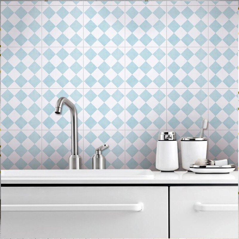 Mediterranean Blue Tile Floor Sticker PVC Bathroom Kitchen Waterproof Wall Sticker Home Decor TV Sofa Wall Art Mural