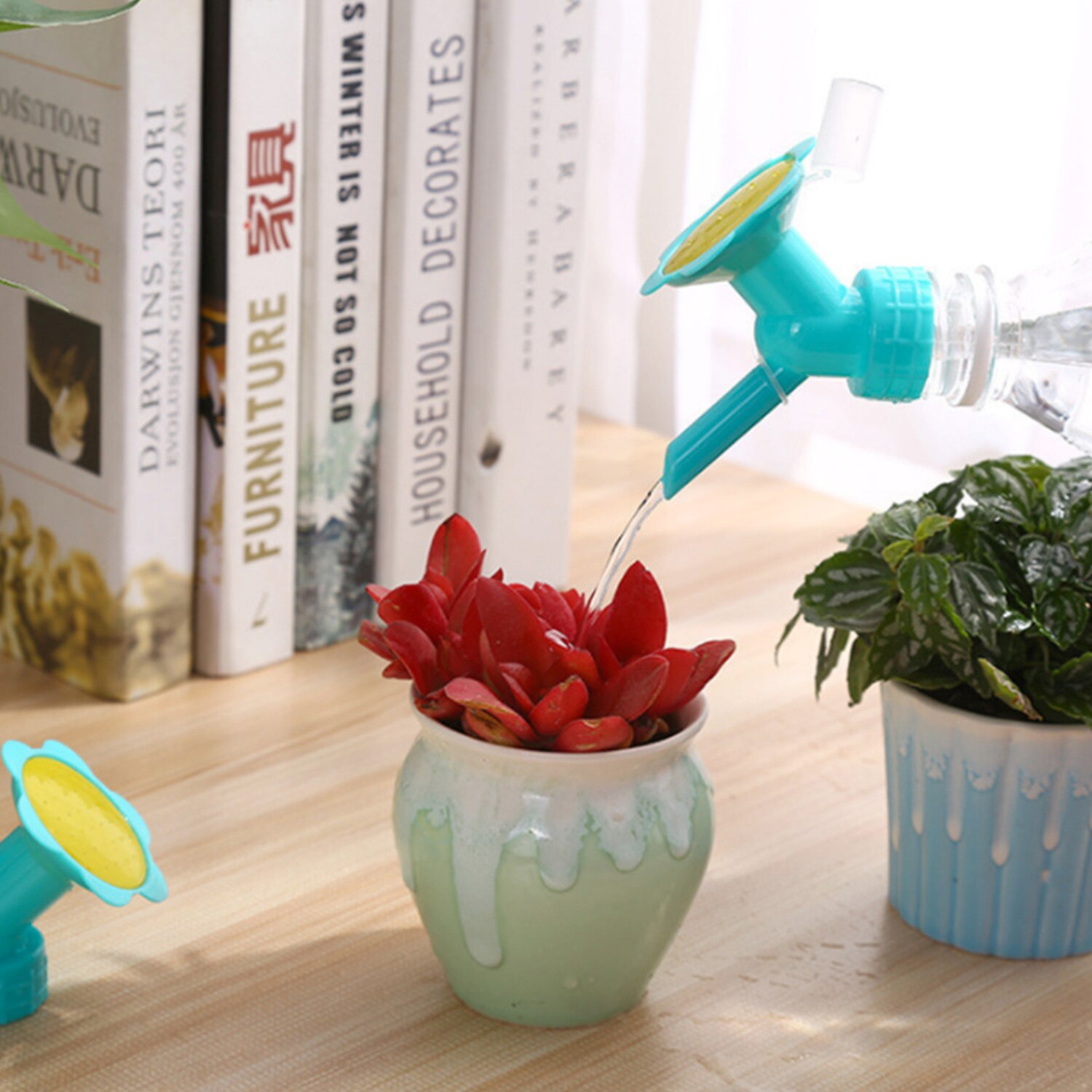 Mini Kunststoff Gießkanne Auslauf Flasche Kappe Dual Kopf Sprinkler Düse drinnen-Anlage Gießkanne Garten Sprinkler Werkzeug