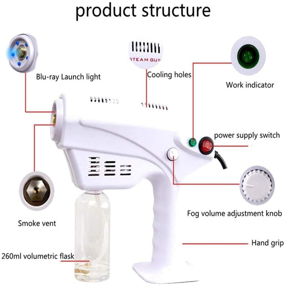 1200w 500ml blå lys nano damp pistol sprøyte tåke desinfeksjon hår spray maskin ultra fin vanntåke håndholdt forstøvning