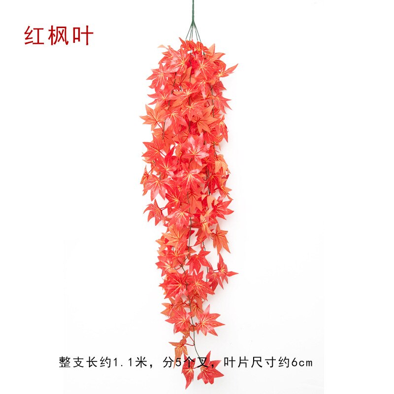 Artificial Plant Flower Vine Artificial Flower Rattan Plastic Vine Green Leaf Epipremnum Aureum Wall Hangers Basket Indoor Chlor: Red Maple