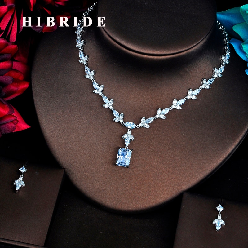 HIBRIDE AAA Clear Cubic zirconia boda conjuntos de joyas para mujer collar conjunto vestido accesorios compromiso N-515