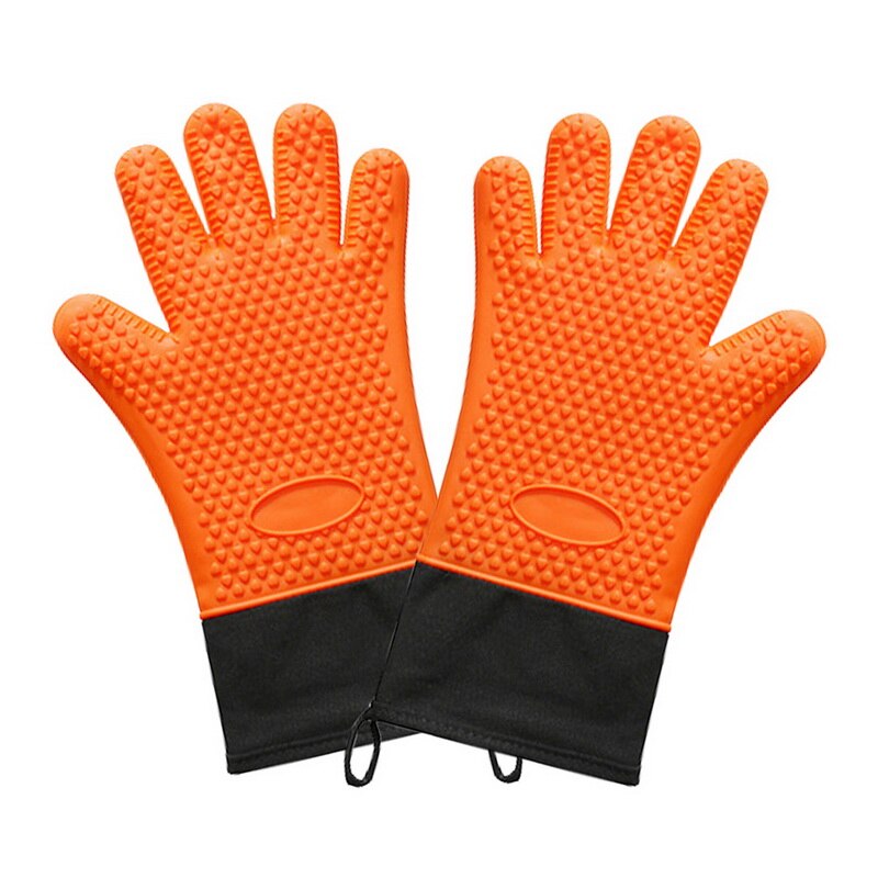 2 uds guante de silicona resistente al calor grueso BBQ Grill guantes cocina impermeable horno manoplas de cocina Grill hornear guantes: orange
