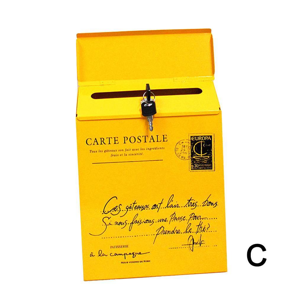 Iron Lock Letter Box Vintage Wall Mount Mailbox Mail Postal Letter Newspaper Box 30*23*6cm 5Colors