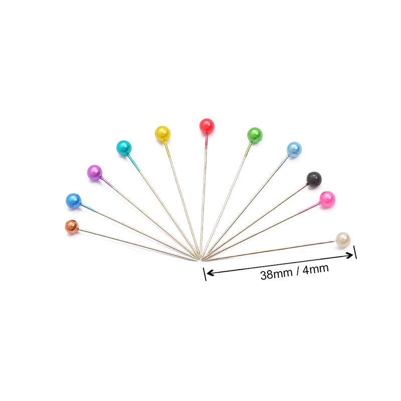 100Pcs/Box 38cm Colorful Round Pearl Head Needles Stitch Straight Push Sewing Pins For Dressmaking DIY Sewing Tools Positioning