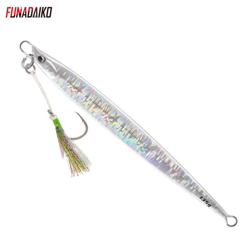 Funadaiko jigging lokke 80g 100g 135g jig agn metal jig lokke fiskeri lokke jig langsom jig fiske jig med 5x hjælpe kroge pesca: Sølv laser / 135g