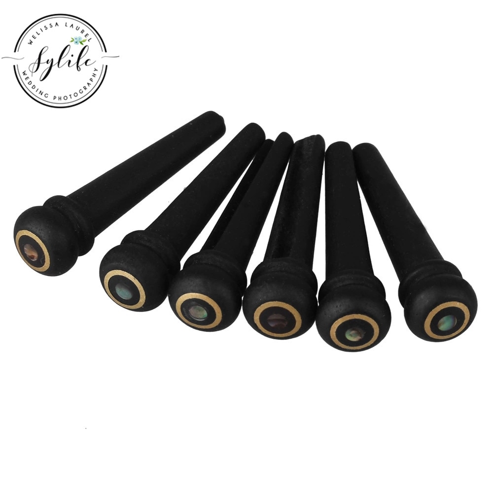 6pcs Black Ebony Acoustic Guitar Colorful Saddle Dot Bridge Pins Nut Replacement