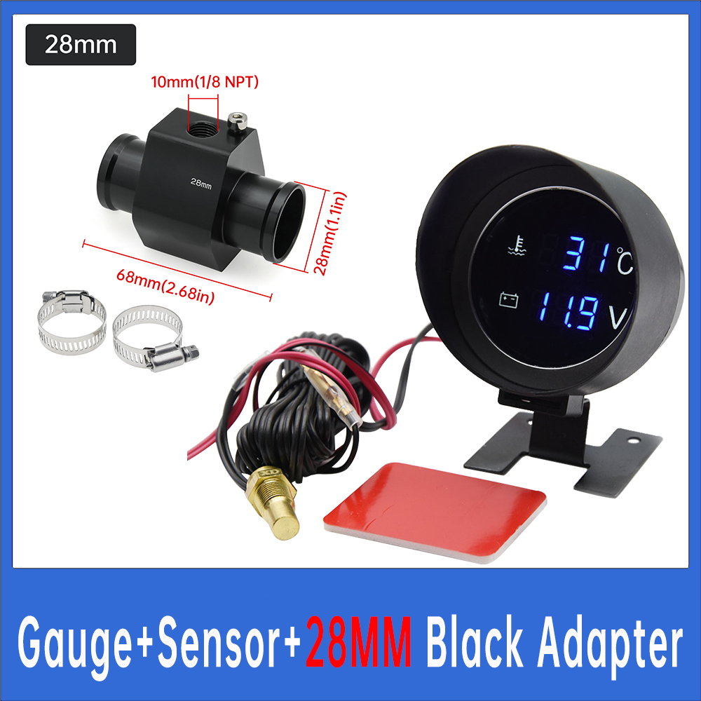 Car Water Temperature Gauge + Voltmeter With Water Temperature Sensor 2 in 1 LCD Car Digital Horizontal 12v 24v Accessories: Red