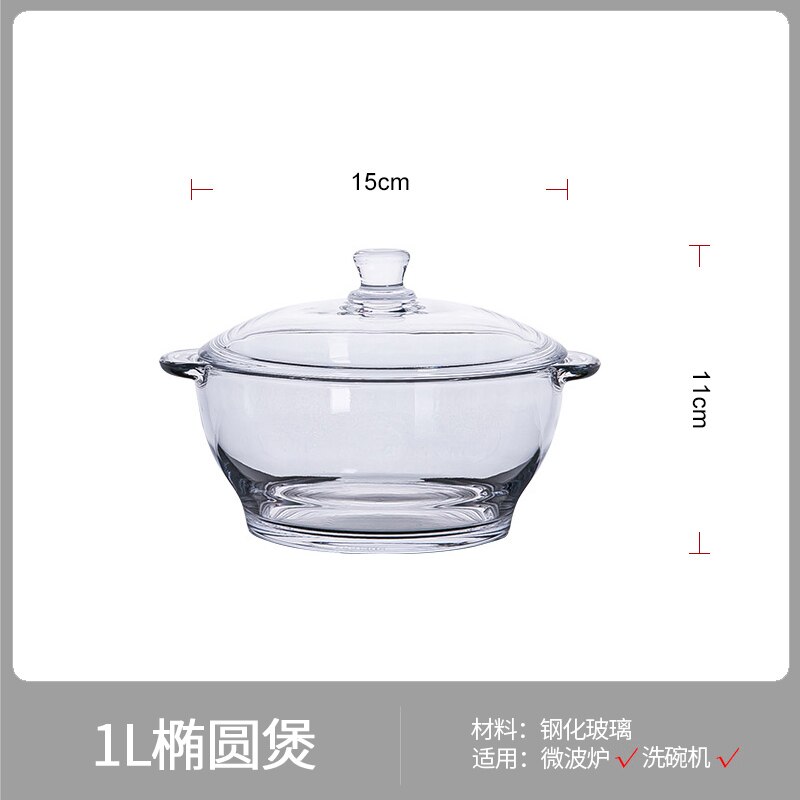 Olla de vidrio templado resistente al calor, olla gruesa con tapa adecuada para cocina, hogar, transparente, frío y: pot 1L-transparent
