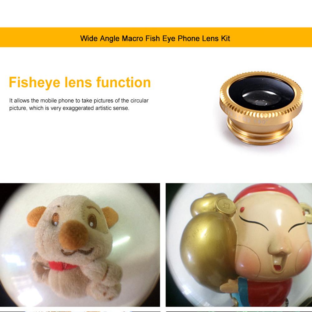Fisheye Wide Angle 3 in 1 Wide Angle Macro Fisheye Phone Camera Lens Kit with Phone Clip for iPhone Samsung Smartphone Lens