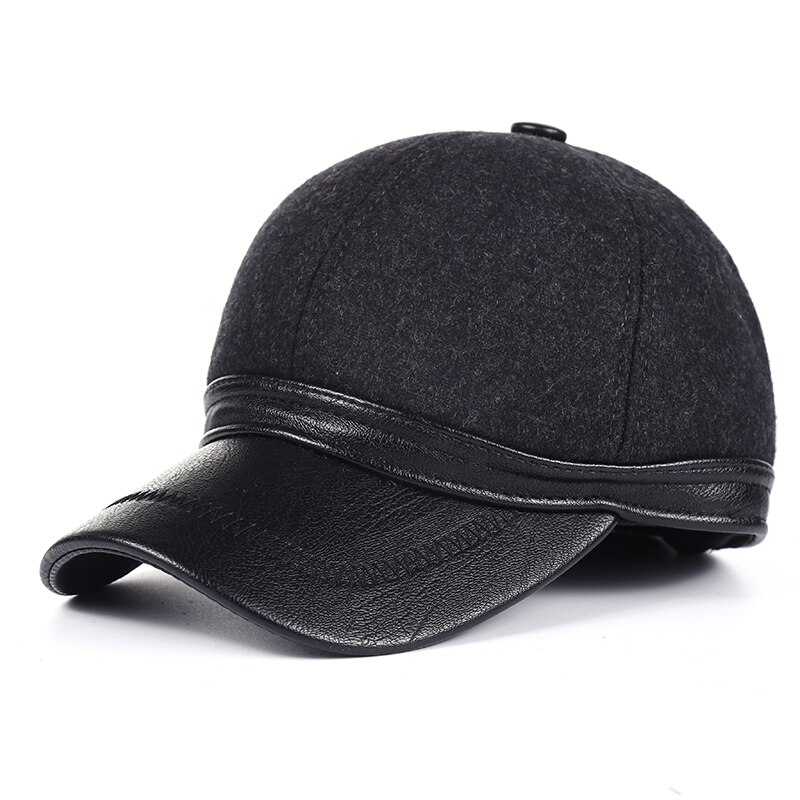Gorras de béisbol de lana negra de para invierno, gorros de esquí para hombre: Gris oscuro