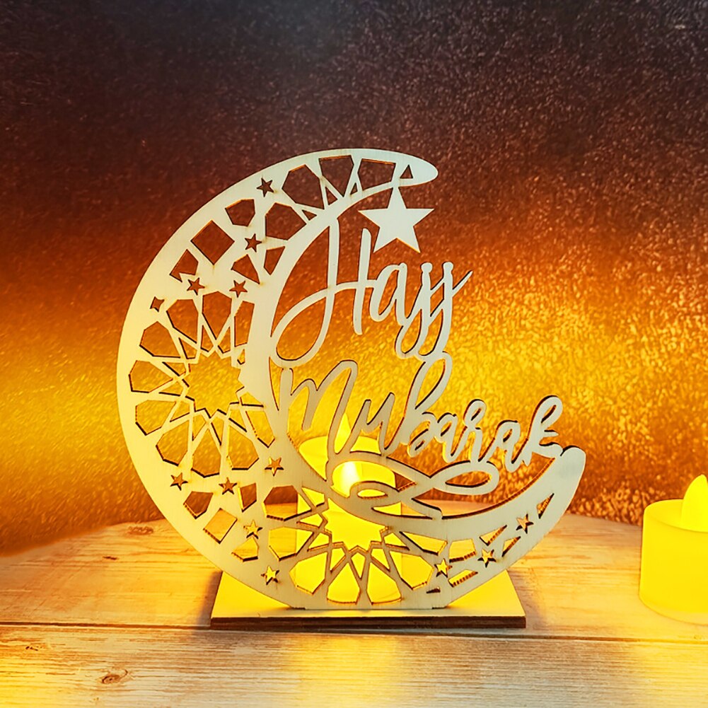 Ramadan Decoration for Home, Table Lamp Wooden Moon Star Night Lights Lantern for Party Ramadan Mubarak Eid Decoration: 12