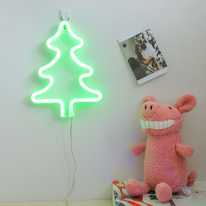 Led neon lys skilt rør dekorationer julefest bryllup dekorationer væg børneværelse hjem gult wienerbrød display: Juletræ grønt