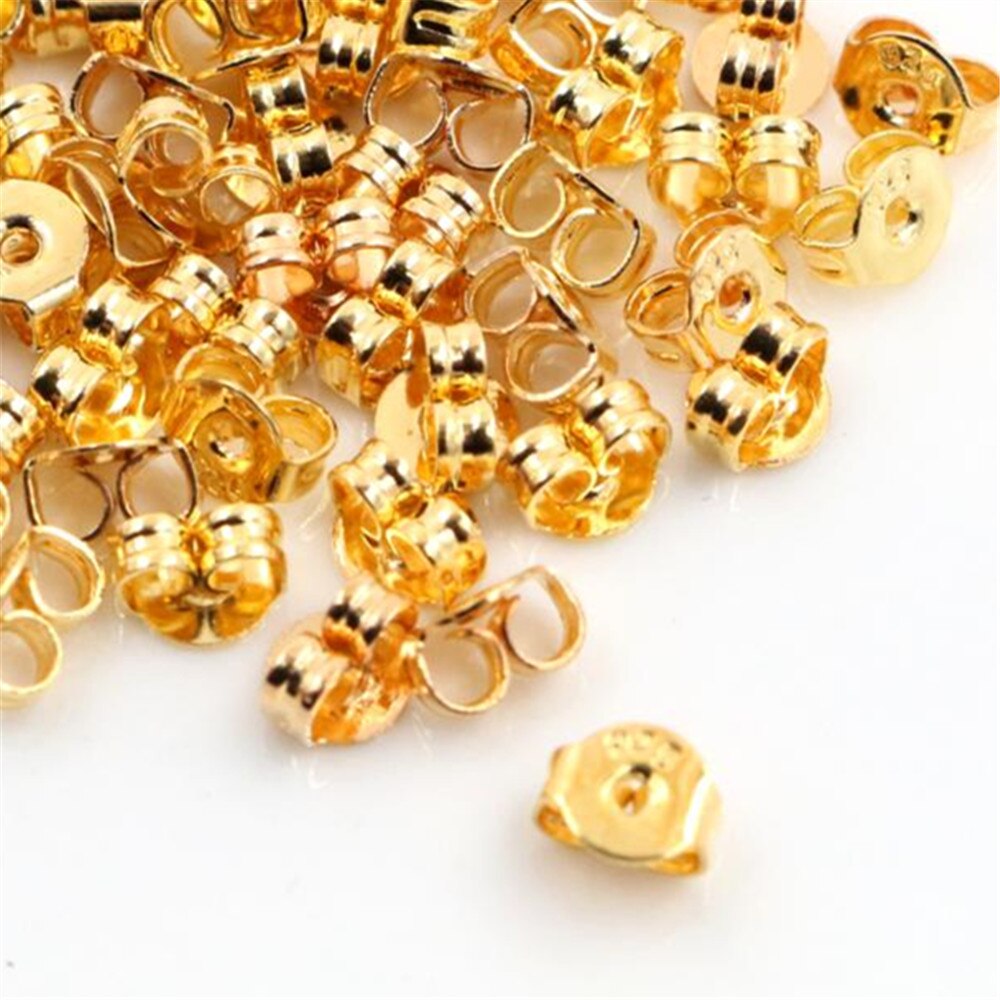 100pcs 925 Classic 6 Colors Plated Copper Metal Earring Back Plug Earring Settings Base Ear Studs Back: Gold