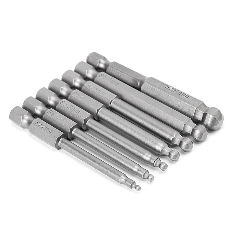 7 Pcs 65mm Magnetic Ball End Hexagon Head Hex Screwdriver Bits Drill Tools 2.5