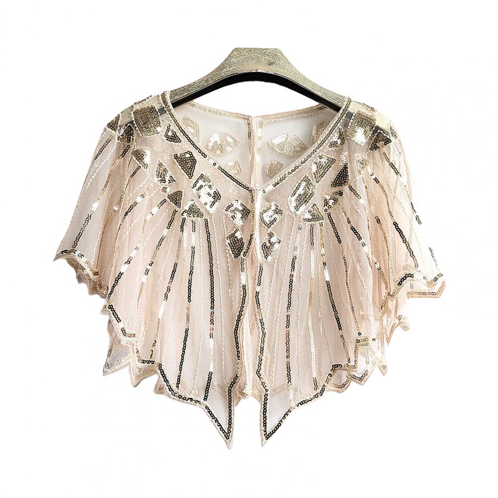 Scalloped High Beaded Sequin Short Top Women Cape See-through Women Shawl Decorative Women Accessories
