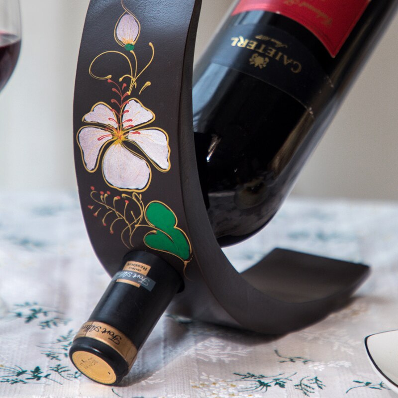 solid wood wine rack decoration modern minimalist living room wine rack wooden bottle rack wine bracket: C