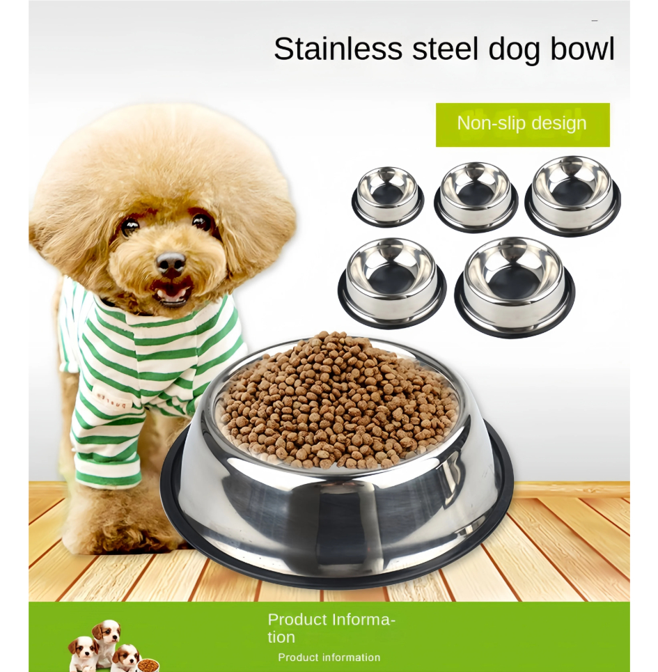 Pet Dog Cat Stainless Steel Bowl Pet Feeding Bowl Cat and Dog Drinking Bowl Metal Feeder Bowl Durable Easy To Clean 6 Sizes