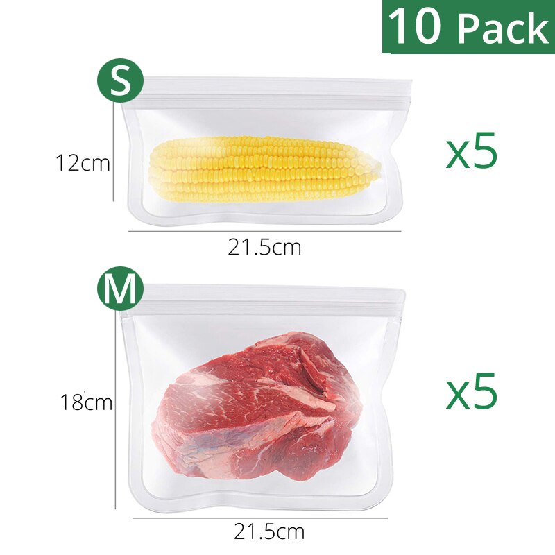 Food Storge Bags, Reusable Zero waste Airtight Seal Sandwich & Snacks & Fruit & Lunch Preservation Bags, Kitchen Tools: 5 Small x 5 Middle