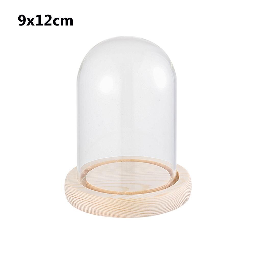 Fairy Lights Glass Vase Jar Transparent Bottle Terrarium Glass cloche Dust Cover Wooden base Flower Storage box: 9x12cm