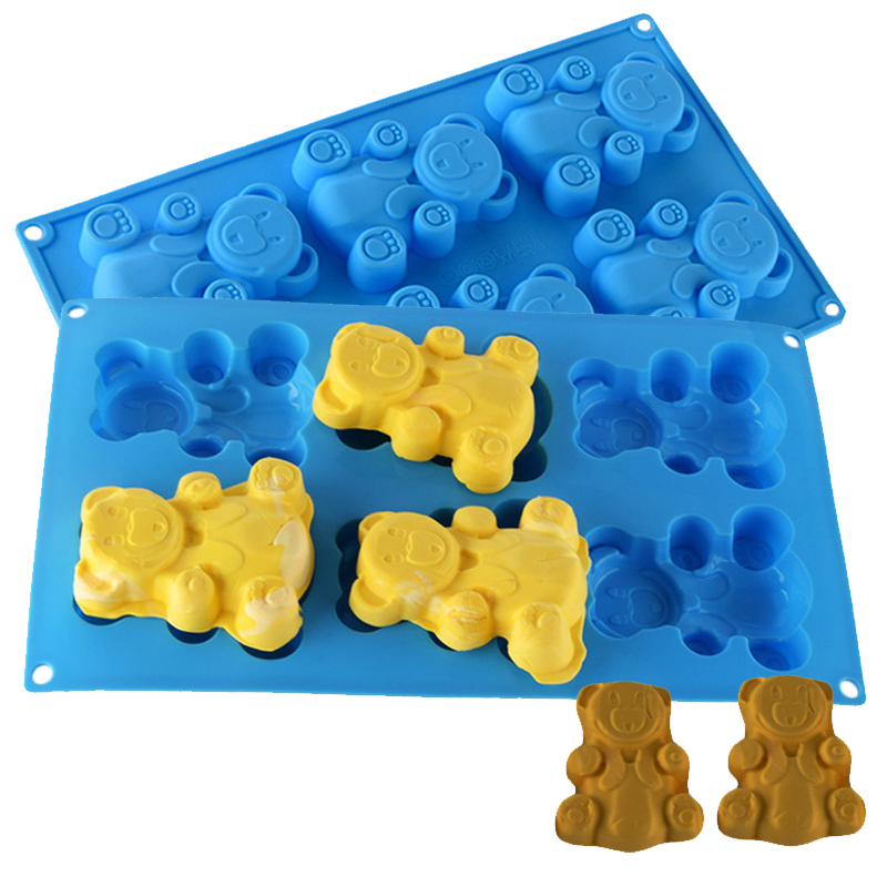 Molde de silicona con forma de oso encantador 3D, herramientas de cocina para hornear pasteles, Fondant, suministros para hornear, 6 cavidades
