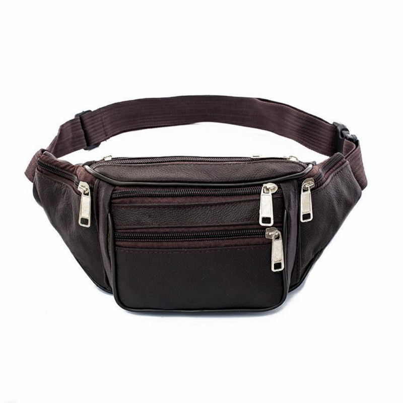 Pochete masculina, bolsa de couro pu, cinto, bolsa de quadril, para viagem, esportiva, casual: Marrom