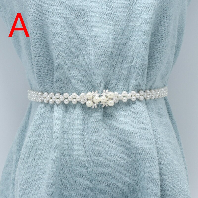 Versatile Waist Belt Pearl Diamond Flower Waist Chain Dress Belt Women Belt Wedding Pearl Female Belt: A