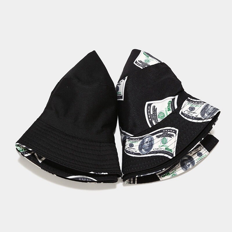 Svart hink mössa vändbar fiskmössa unisex fiskare hattar hip hop casual solkepsar