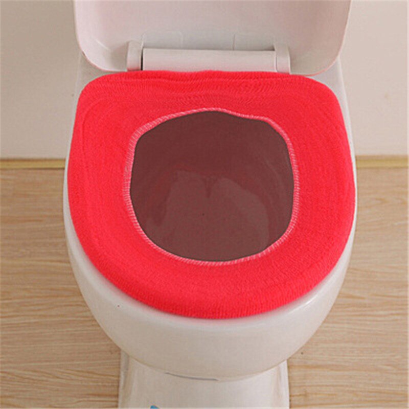 Pure Color Warm Soft Toilet Cover Seat Pad Cushion Bathroom Washable Toilet Seat